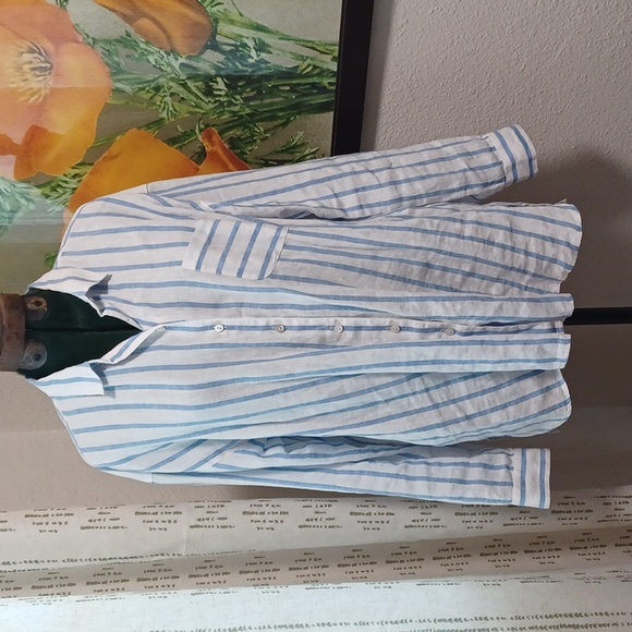 J. Jill Love Linen blue and white striped blouse, size large - Picture 3 of 11